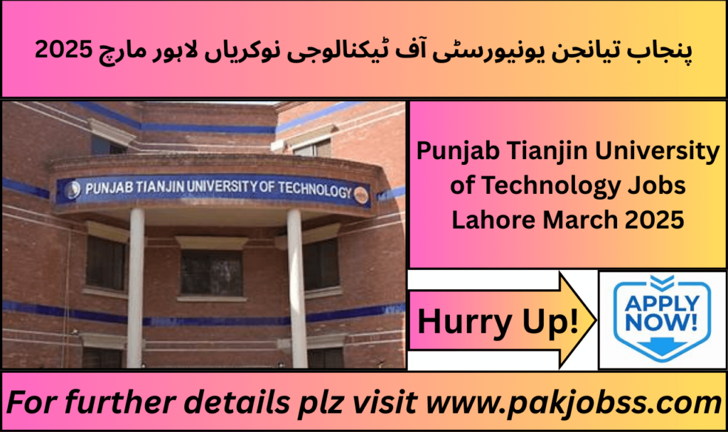 Punjab Tianjin University of Technology Jobs Lahore 2025 advertisement